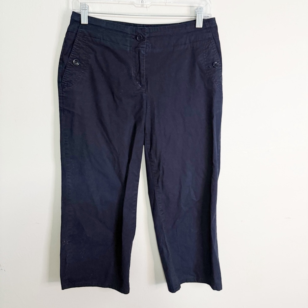 TALBOTS Women’s Petite Navy Blue Cropped Lightweight Poplin Pants Buttons Sz 4P